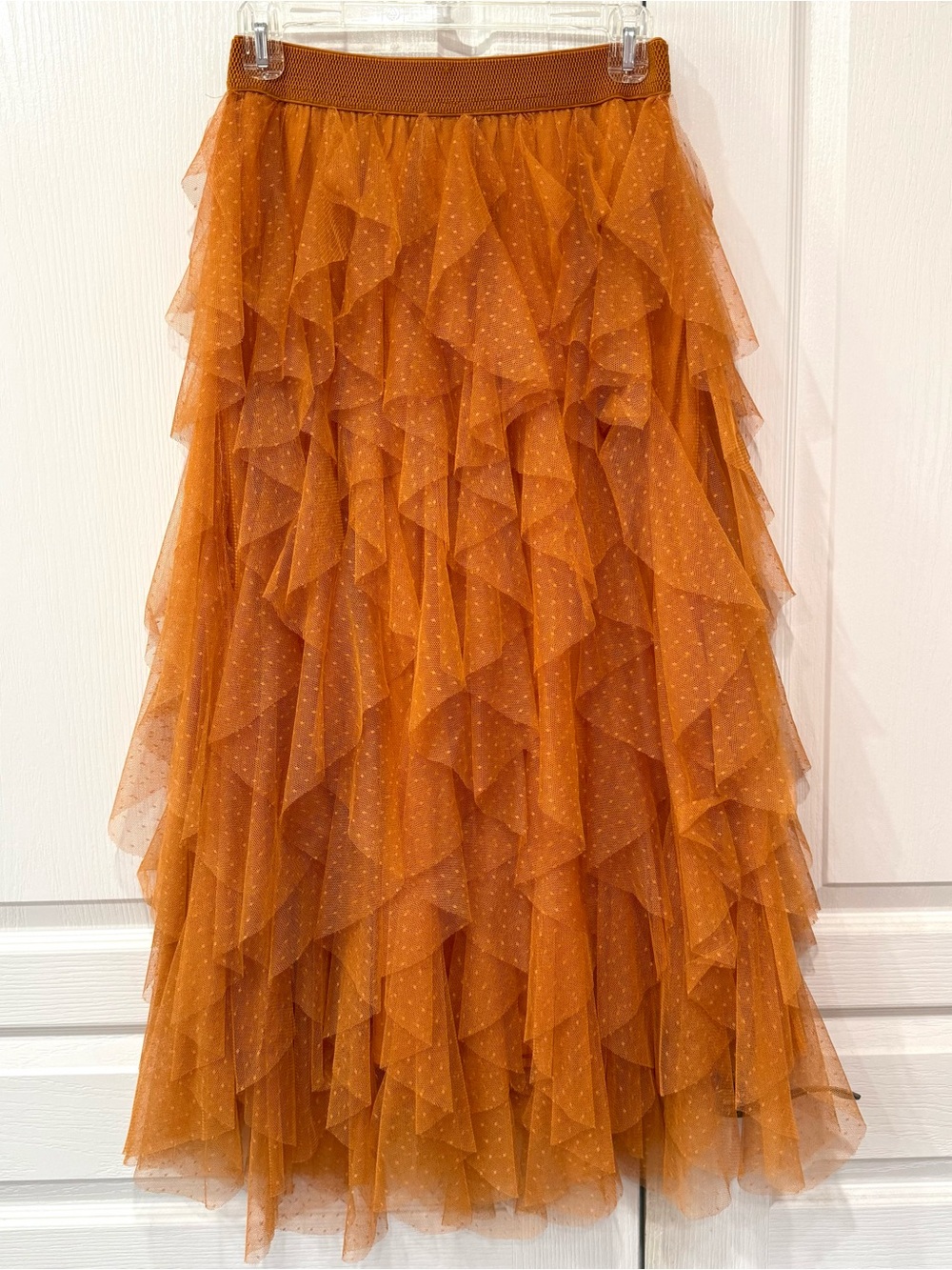 Anthropologie Ruffled Polka Dot Midi Skirt